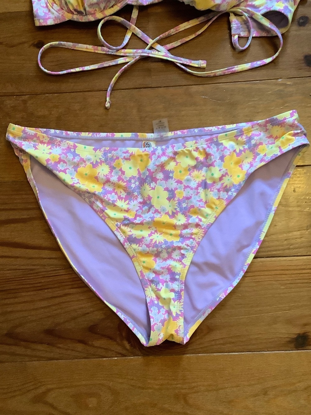 Pastel Floral Two-Piece Bikini Set in Yellow & Lavender - Picture 2 of 7